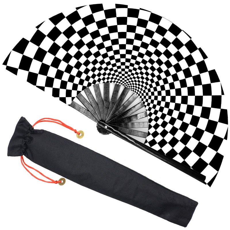 Zolee Large Rave Clack Fan for Line Dancing - Boots on The Ground Popping Folding Hand Fan - for EDM, Music Festival, Hot Flashes, Event, Party, Dance, Decorations, Gift (Checkered) - Image 1